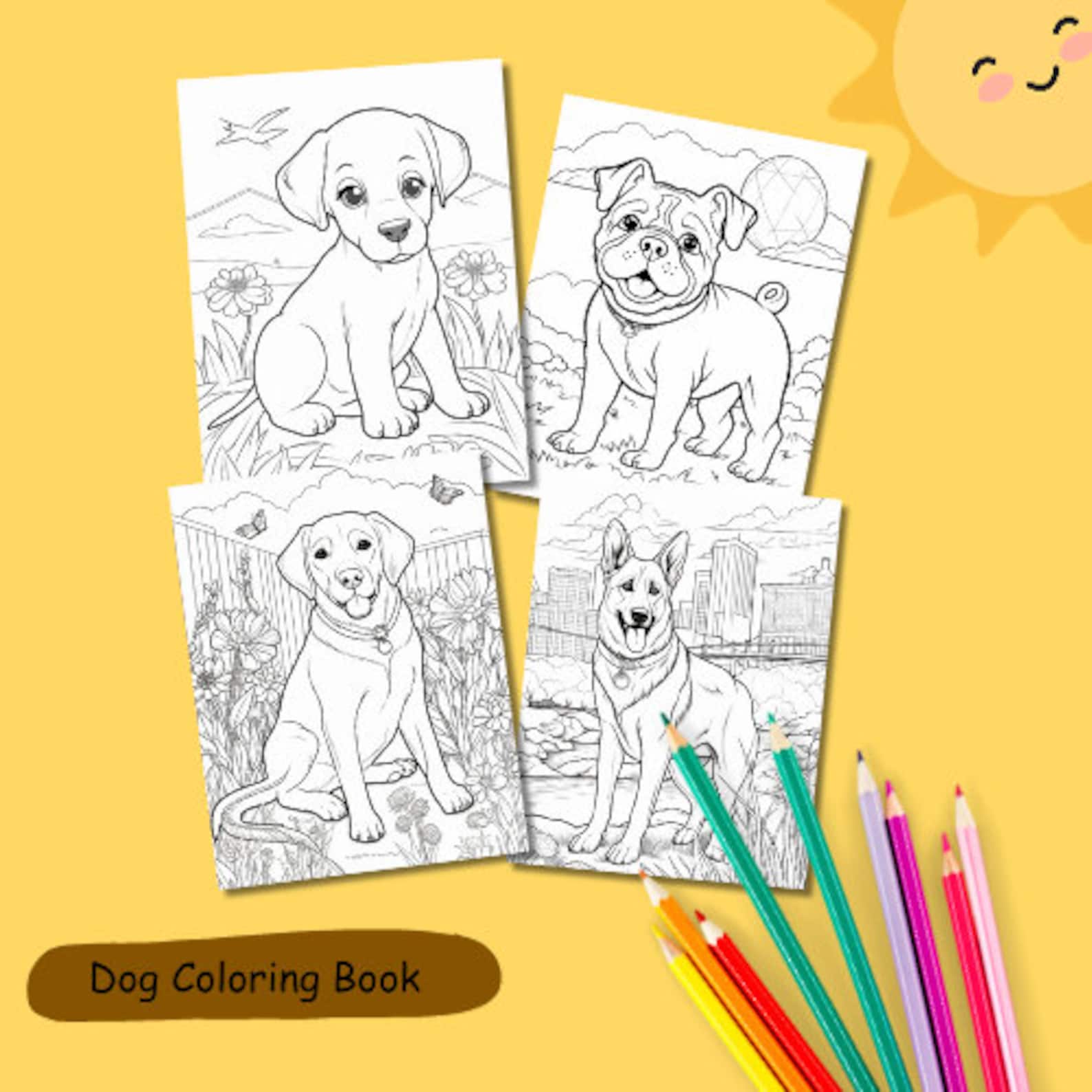 Dog Coloring Pages, Coloring Book of Adorable Dogs, 23 Coloring