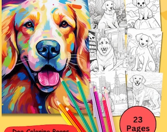 Dog Coloring Pages, Coloring Book of Adorable Dogs, 23 Coloring Pages of Cute Dogs