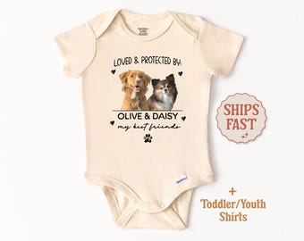 Protected By Dog Onesie® Protected By Pet Onesie® Custom Protected By Onesie® Protected By Baby Outfit Custom Pet Onesie® Baby Shower Gift