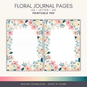 Druckbare Notizseite Aquarell Blumen, Liniertes Notizpapier druckbar, Journal Seite PDF, A4 A5 Letter, Planer Notiz Seite, Printable Briefpapier