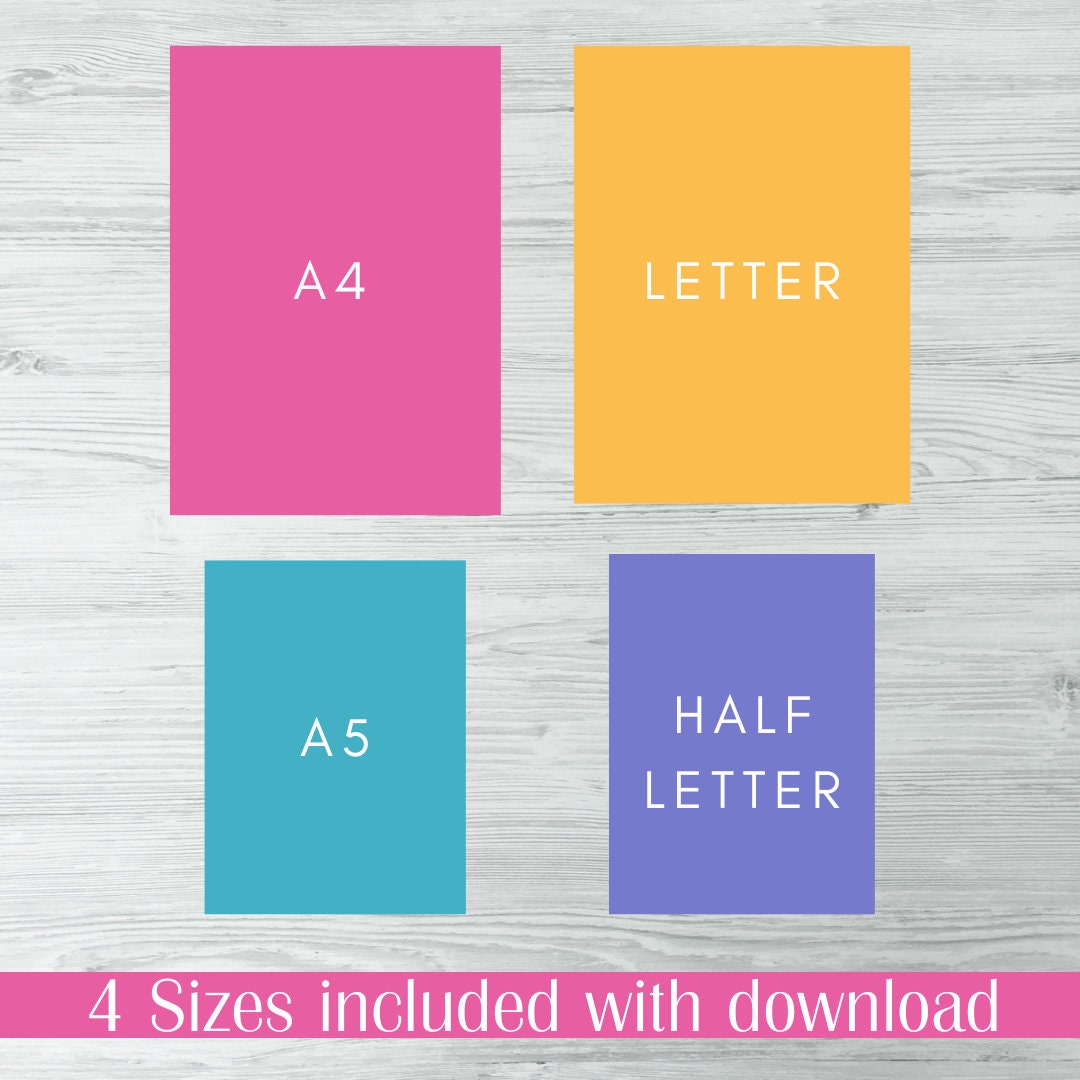 Printable Blank Calendar, Colorful A5 Planner Insert, A4, Half Letter ...