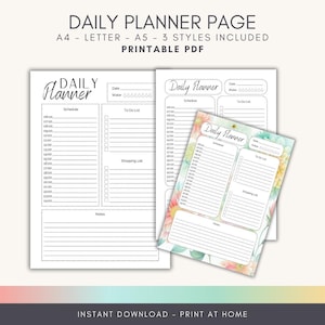 Planejador diário para impressão, inserções para impressão diária, rastreador de água, cronograma, inserções de planejador A5, A4, carta, PDF