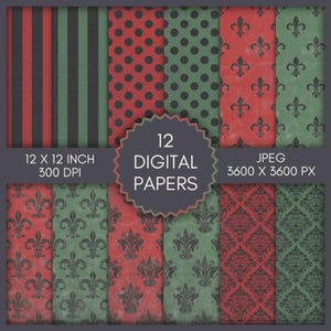 Vintage Christmas Digital Paper: Holiday Scrapbook Backgrounds (Digital Download)