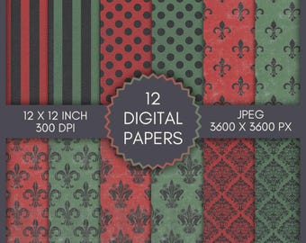 Papel digital navideño vintage: fondos para álbumes de recortes (descarga digital)