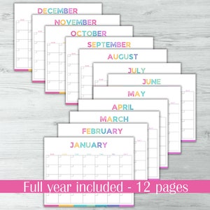 Printable Blank Calendar, Colorful A5 Planner Insert, A4, Half Letter ...