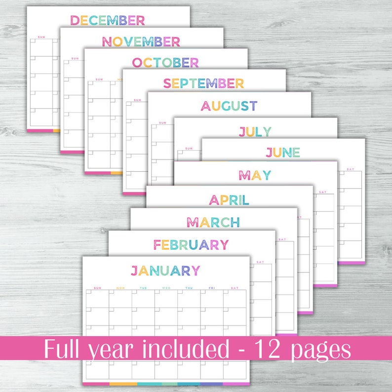 Printable Blank Calendar, Colorful A5 Planner Insert, A4, Half Letter ...