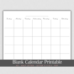Blank Monthly Calendar Printable, Simple Calendar Template, Print Ready ...