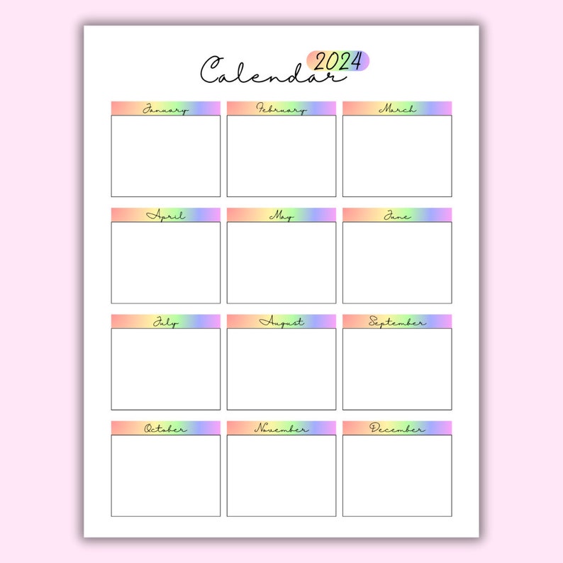 Editable year at a glance calendar canva template and printable