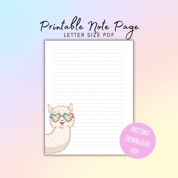 Printable Note Paper Llama - Etsy