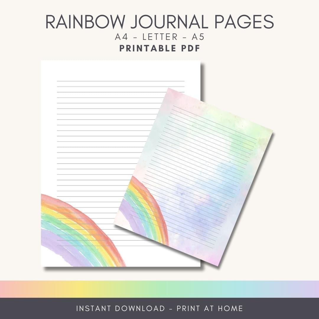 Rainbow Note Paper Printable, Pastel Watercolor Stationery, PDF Lined ...