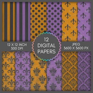 Papel digital vintage de Halloween, fondos góticos, lunares, rayas, motivos victorianos clásicos, 300 DPI, descarga instantánea