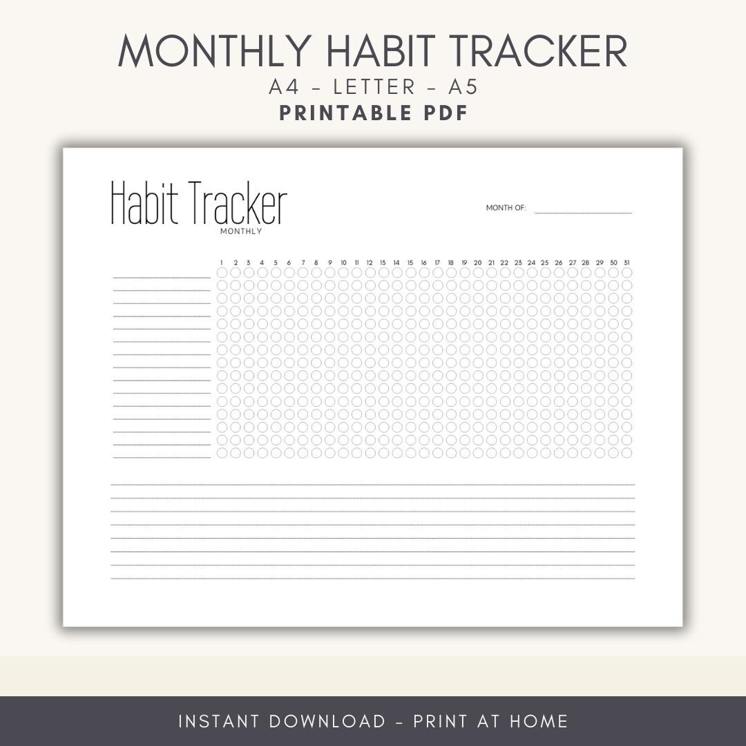 Printable Monthly Habit Tracker Simple Routine Tracker A5 A4 Letter ...