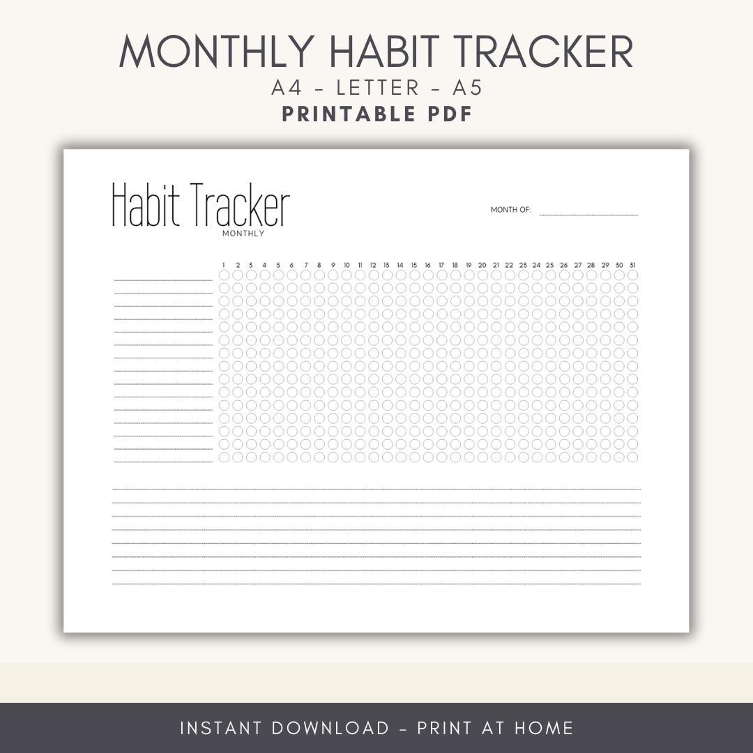 Printable Monthly Habit Tracker Simple Routine Tracker A5 A4 Letter ...