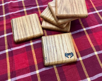 Solid Oak Wooden Coaster Set | Set Of 6 | Party Decor | All Natural Wood Grain | Housewarming | Wedding | Anniversary | Dinner Partys
