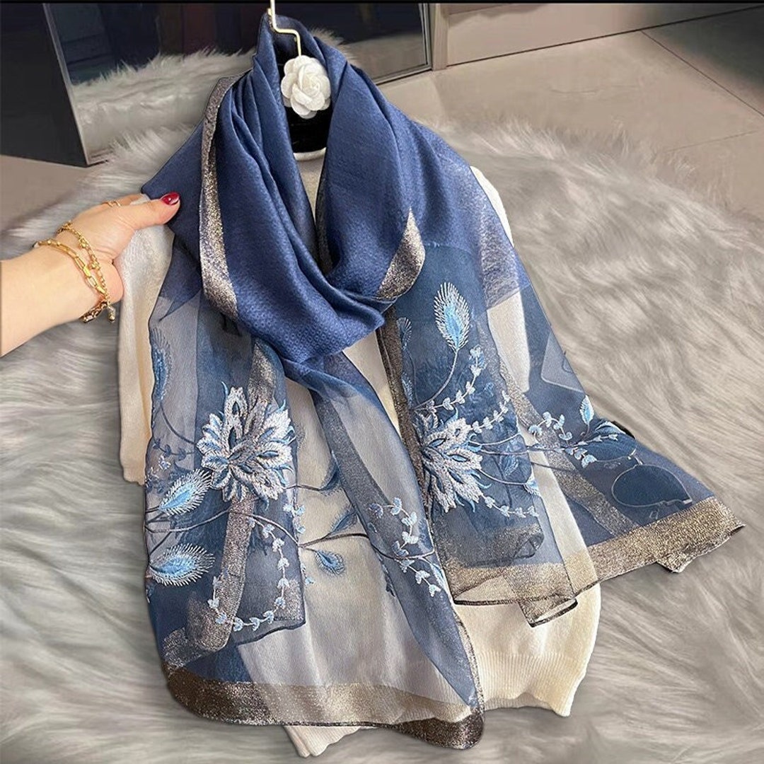 Women's Scarf, Fashionable Pure Silk Women's Scarf, Floral Cashmere ...