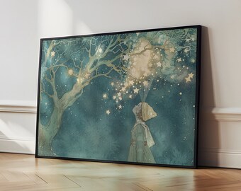Celestial Conciousness - Imagination / Enlightenment Art Print, Stars, Dreamy Night Sky Wall Art, Horizontal Landscape Poster A5 A4 A3 A2