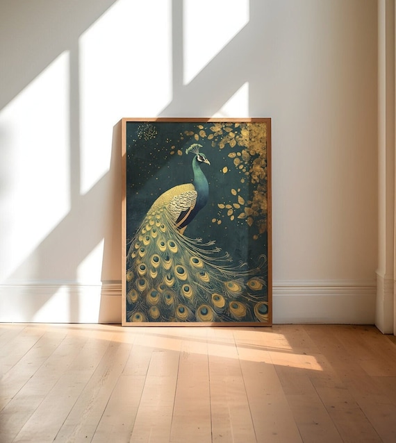 Art Deco Peacock Art Print, Vintage 1920s Style Wall Art, Green and Gold Poster, Roaring Twenties Home Decor, Giclee Print A5/A4/A3/A2 5x7