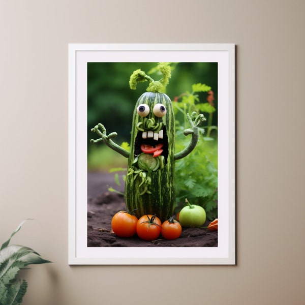 Marrow Attack! Courgette Allotment Gardener Gift Trippy Kitchen Poster Surreal Art Print