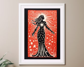 Goddess of Wind, Aurai, Oreithyia, Harpies, Aurae Nymphs mythology ritual woodblock style art print