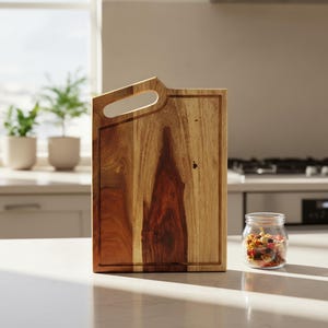 Tabla de cortar de palisandro hecha a mano con asa y ranura para jugos / Tabla de cortar de madera de 28 x 40 cm