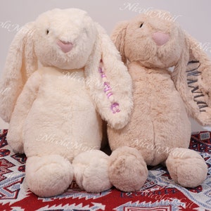 Lapin en peluche personnalisé Cadeau baby shower Lapin de Pâques brodé personnalisé Poupée lapin en peluche pour nouveau-nés et enfants image 2