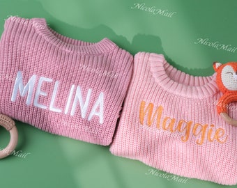 Suéter personalizado hecho a mano con nombre bordado para bebé, saltador de cumpleaños hecho a mano para niños pequeños, regalo personalizado para traje de recién nacido