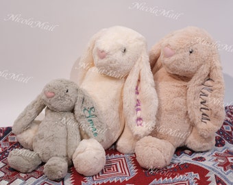 Lapin en peluche personnalisé | Cadeau baby shower | Lapin de Pâques brodé personnalisé | Poupée lapin en peluche pour nouveau-nés et enfants