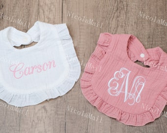 Customized Baby Girl Bib with Embroidery - Personalized Monogrammed Bib for Baby Girls - Unique Baby Girl Gift - Ideal for Baby Showers