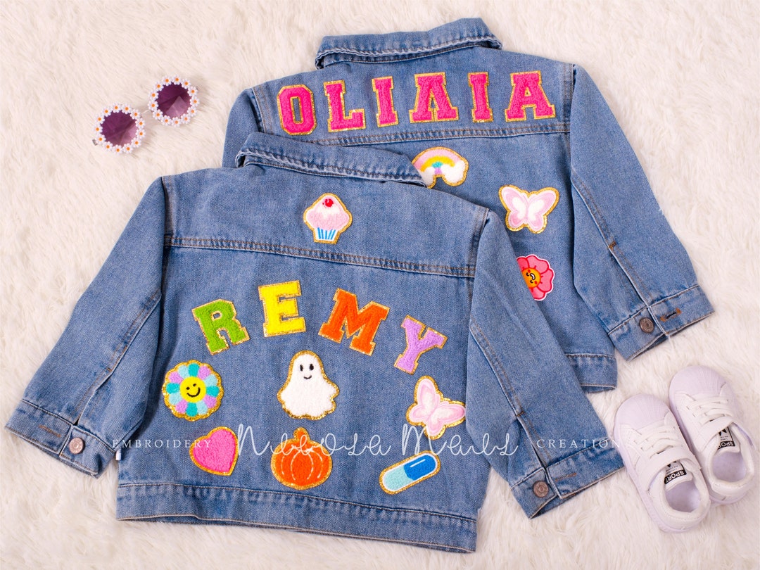 Personalized Kids Denim Jacket With Patches Custom Name Jean Jacket