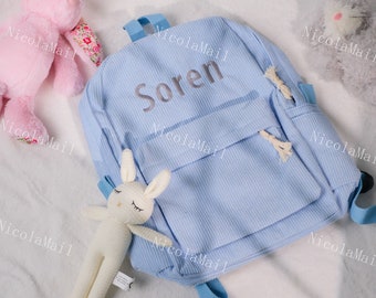 Mochila de pana hecha a mano: Mochilas escolares bordadas personalizadas para niños y niños pequeños