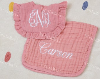 Bavaglino personalizzato per neonata con ricamo - Bavaglino personalizzato con monogramma per neonata - Regalo unico per neonata - Ideale per baby shower