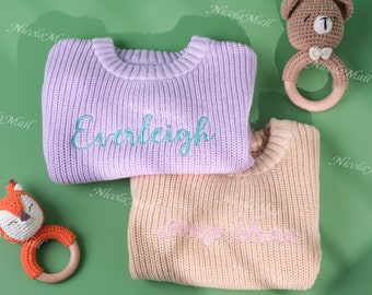 Handmade Personalized Sweater with Embroidered Name for Baby, Handcrafted Birthday Jumper for Toddler, Customized Gift for Newborn Outfit