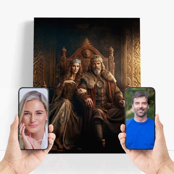 Custom Royal Couple Portrait from Picture, Custom Royal Family Portrait, Birthday gift, The Viking Couple