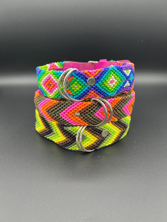 Buntes Hundehalsband aus Mexiko – Boho Style - robust und per Hand geflochten - Leder
