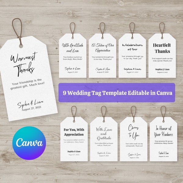 9 Wedding Favors Tag Templates Minimalist Canva Editable , Tag template , party favor, bridal shower