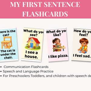 Cartões de Memória com Minhas Primeiras Frases | Desenvolvimento da Linguagem na Primeira Infância | Cartões de Comunicação para Educação Infantil | Atividade com Perguntas "O quê, Quando, Onde e Por quê"