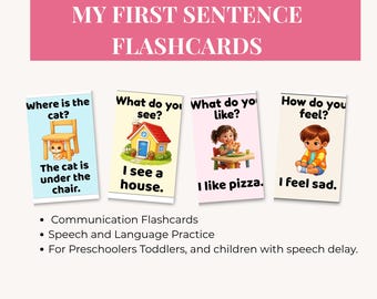 My First Sentence Flashcards | Toddler Language Development | Preschool Communication Cards | WH Questions Activity