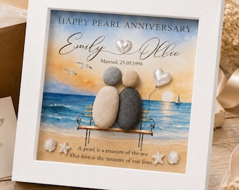Personalised 30th Wedding Anniversary Frame, Pearl pebble Anniversary Present, married 1996 wedding anniversary, gift for him her, mum,dad