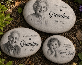 Personalized Photo Memorial Stone,Natural Stone Rock,Stone Pebble,Remembrance Grief Stone,Dad Mom Loss Gift,Gift For Papa,Angel Keepsake