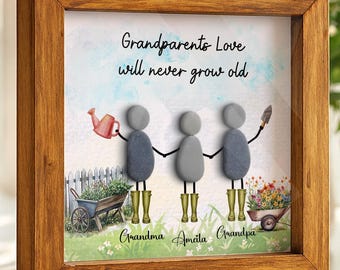 Personalisiertes Kieselbild für Großeltern, Kieselkunst für Oma und Opa, Geburtstagsgeschenk für Großeltern, die sich für Landwirtschaft und Gartenarbeit interessieren, Geschenke von Enkelkindern
