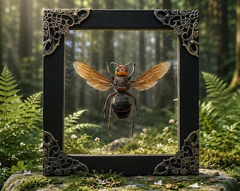 Giant Hornet Specimen Display, Gothic Insect Decor, Preserved Vespa Mandarinia Entomology Art