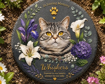 Custom Pet Portrait Garden Stone, Pet sympathy memorial grave, Cat Memorial Plaque Floral Outdoor Decor, Dog lover, Dog loss sign