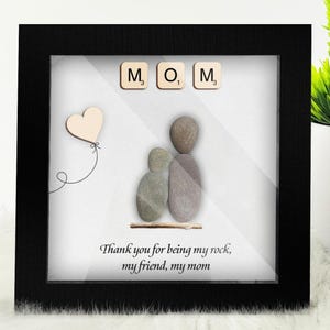 Personalized Mom Pebble Art Frame,Custom Mother Daughter Gift,Mother Children Pebble Gift,uique gift mom sign,fast ship gift for mom bild 1