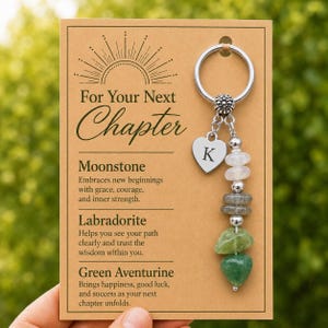 Custom Crystal Keyring For New Beginnings,Moonstone,Labradorite,Green Aventureine Charm,Next Chapter Keyring,New Job Gift,Gift  Graduation