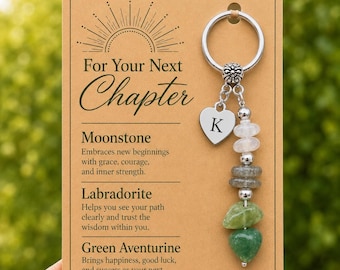 Custom Crystal Keyring For New Beginnings,Moonstone,Labradorite,Green Aventureine Charm,Next Chapter Keyring,New Job Gift,Gift  Graduation