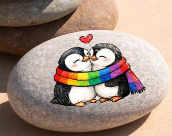 Regalo personalizado de pingüino lesbiano con forma de guijarro, Eres mi piedra de roca, Regalo del orgullo LGBTQ para novia, Decoración romántica de pingüino para pareja gay,