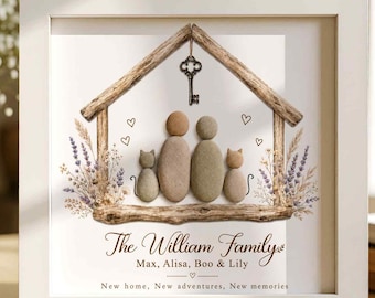 Personalized Pebble Art New Home Frame,Pebble Art Family Portrait,Moving In Gift From Family,New Home Family Gift,Home Sweet,Home Gift,