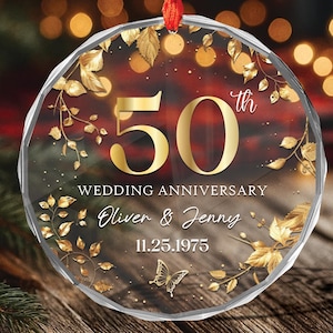 Personalized Anniversary Gift,Golden Wedding Anniversary Ornament,50th Anniversary Gift For Parents,Couple,Golden Anniversay  Keepsake Gift
