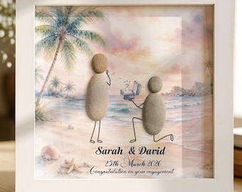 Marco de fotos personalizado con forma de guijarro para compromiso, recuerdo de pareja en la playa, regalo de compromiso, regalo para pareja, para ella, recuerdo de propuesta de matrimonio para recién comprometidos.