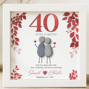 パーソナライズされたルビー婚式記念小石フレーム、結婚40周年記念ギフト、40年間連れ添った妻と夫、1985年からの結婚40周年、ユニークなギフト